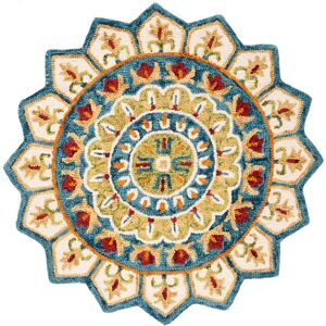 SAFAVIEH Handmade Novelty Fatma Mandala Wool Rug Ivory/Blue 3' Round SAFAVIEH Handmade Novelty Fatma Mandala Wool Rug Ivory/Blue 3' Round
