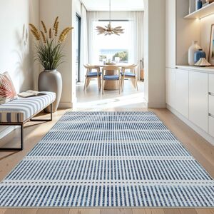 Farfarview Modern Striped Area Rugs, Washable Soft Chenille Non-Slip Indoor Carpet Blue 5' x 7' 60.0 In. L X 36.0 In. W Farfarview Modern Striped Area Rugs, Washable Soft Chenille Non-Slip Indoor Carpet Blue 5' x 7' 60.0 In. L X 36.0 In. W