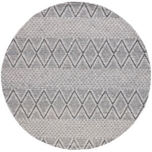 SAFAVIEH Handmade Marbella Sejada Wool Rug Light Grey/Black 6' Round SAFAVIEH Handmade Marbella Sejada Wool Rug Light Grey/Black 6' Round