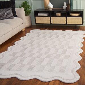 SAFAVIEH Handmade Ebony Bastiana Wool Rug Beige/Ivory 8' x 10' Rectangle-Scallop SAFAVIEH Handmade Ebony Bastiana Wool Rug Beige/Ivory 8' x 10' Rectangle-Scallop