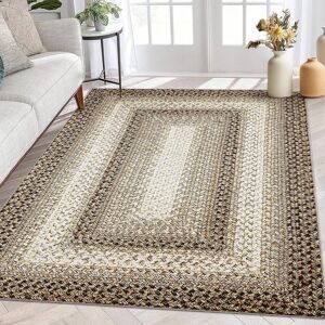 YUN Braided Print Door Mat Modern Geometric Rug Indoor Washable Rug Distressed Aesthetic Carpet Taupe 4' x 6' YUN Braided Print Door Mat Modern Geometric Rug Indoor Washable Rug Distressed Aesthetic Carpet Taupe 4' x 6'