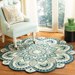 SAFAVIEH Handmade Novelty Urtza Ornate Flower Wool Rug Ivory/Blue 8' Round SAFAVIEH Handmade Novelty Urtza Ornate Flower Wool Rug Ivory/Blue 8' Round