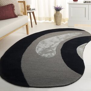 SAFAVIEH Handmade Novelty Dirksje Modern Wool Rug Black/Grey 6' x 9' Rectangle Scallop SAFAVIEH Handmade Novelty Dirksje Modern Wool Rug Black/Grey 6' x 9' Rectangle Scallop