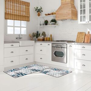 Ray Star Gray Teal Mosaic Pattern Kitchen Mat Blue 39.00''X20.10''X0.40'' Ray Star Gray Teal Mosaic Pattern Kitchen Mat Blue 39.00''X20.10''X0.40''