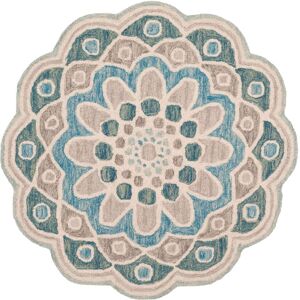 SAFAVIEH Handmade Novelty Nidhi Flower Wool Rug Grey/Blue 3' Round SAFAVIEH Handmade Novelty Nidhi Flower Wool Rug Grey/Blue 3' Round