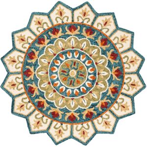 SAFAVIEH Handmade Novelty Fatma Mandala Wool Rug Ivory/Blue 5' Round SAFAVIEH Handmade Novelty Fatma Mandala Wool Rug Ivory/Blue 5' Round