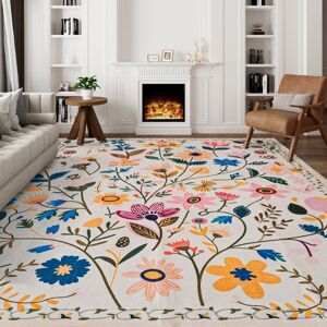 Maxax Nature Floral Non-Slip Machine Washable Colorful Modern Area Rug White Rectangle 9' x 12' Maxax Nature Floral Non-Slip Machine Washable Colorful Modern Area Rug White Rectangle 9' x 12'