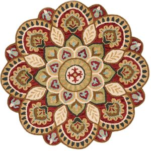SAFAVIEH Handmade Novelty Urtza Ornate Flower Wool Rug Red/Taupe 6' Round SAFAVIEH Handmade Novelty Urtza Ornate Flower Wool Rug Red/Taupe 6' Round