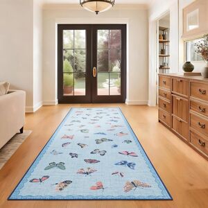 Garvee Butterfly Pattern Area Rug, Washable Non Slip Low Pile Rug for Bedroom Living Room Blue 2' x 6' Garvee Butterfly Pattern Area Rug, Washable Non Slip Low Pile Rug for Bedroom Living Room Blue 2' x 6'