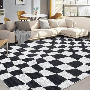YUN Area Rug 9x12, Washable Geometric Plaid Rug, Non-Slip Thin Foldable Low Pile Carpet for Bedroom or Living Room Checkered black 9' x 12' YUN Area Rug 9x12, Washable Geometric Plaid Rug, Non-Slip Thin Foldable Low Pile Carpet for Bedroom or Living Room Checkered black 9' x 12'