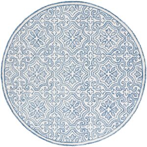Lauren Ralph Lauren Handmade Elfur Contemporary Wool Rug Navy/Ivory 7' Round Lauren Ralph Lauren Handmade Elfur Contemporary Wool Rug Navy/Ivory 7' Round