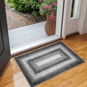YUN Braided Print Door Mat Modern Geometric Rug Indoor Washable Rug Distressed Aesthetic Carpet Grey 2' x 3' YUN Braided Print Door Mat Modern Geometric Rug Indoor Washable Rug Distressed Aesthetic Carpet Grey 2' x 3'