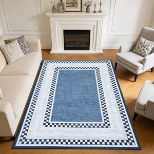 Garvee Checkered Runner Rug, Washable Non Slip Low Pile Rug for Bedroom Living Room Blue 5' x 7' Garvee Checkered Runner Rug, Washable Non Slip Low Pile Rug for Bedroom Living Room Blue 5' x 7'