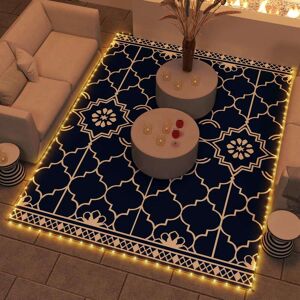 Outsunny Reversible Outdoor Rug Carpet with LED Lights, 12' x 9' PP Straw Rug, Portable RV Camping Mat - 9' x 12' Blue 9' x 12' Outsunny Reversible Outdoor Rug Carpet with LED Lights, 12' x 9' PP Straw Rug, Portable RV Camping Mat - 9' x 12' Blue 9' x 12'