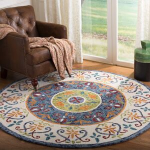 SAFAVIEH Handmade Novelty Armance Ornate Wool Rug Blue/Ivory 8' Round SAFAVIEH Handmade Novelty Armance Ornate Wool Rug Blue/Ivory 8' Round