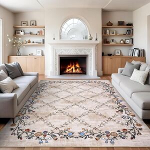 Garvee Area Rug Washable Rug Farmhouse Floral Floor Carpet with Rubber Backing Beige 9' x 12' Garvee Area Rug Washable Rug Farmhouse Floral Floor Carpet with Rubber Backing Beige 9' x 12'