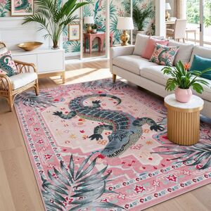 Bluebell False Crocodile Print Washable Area Rug, Vintage Boho Soft indoor Carpet, Non-Slip Low Pile - 5'x7' Pink 5' x 7' Bluebell False Crocodile Print Washable Area Rug, Vintage Boho Soft indoor Carpet, Non-Slip Low Pile - 5'x7' Pink 5' x 7'