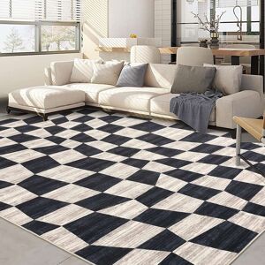 YUN Area Rug 9x12, Washable Geometric Plaid Rug, Non-Slip Thin Foldable Low Pile Carpet for Bedroom or Living Room Checkered dark Blue 10' x 14' YUN Area Rug 9x12, Washable Geometric Plaid Rug, Non-Slip Thin Foldable Low Pile Carpet for Bedroom or Living Room Checkered dark Blue 10' x 14'