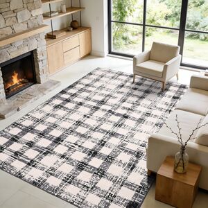 Garvee Checkered Area Rug, Washable Modern Geometric Rug, Non Slip Low Pile Soft Carpet for Bedroom, Living Room, Dining Room Black 5'x7' Garvee Checkered Area Rug, Washable Modern Geometric Rug, Non Slip Low Pile Soft Carpet for Bedroom, Living Room, Dining Room Black 5'x7'
