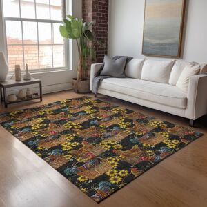 Addison Rugs Premium Washable Super Soft Farmhouse Rooster Basket Mayfield Rug Black 3' x 5' Addison Rugs Premium Washable Super Soft Farmhouse Rooster Basket Mayfield Rug Black 3' x 5'