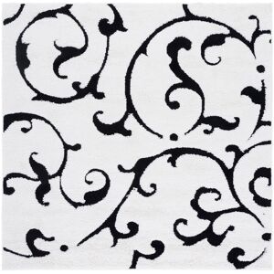 SAFAVIEH Florida Shag Hildelind Scroll 1.2-inch Thick Rug Ivory/Black 8' Square SAFAVIEH Florida Shag Hildelind Scroll 1.2-inch Thick Rug Ivory/Black 8' Square
