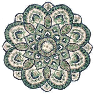 SAFAVIEH Handmade Novelty Urtza Ornate Flower Wool Rug Ivory/Blue 3' Round SAFAVIEH Handmade Novelty Urtza Ornate Flower Wool Rug Ivory/Blue 3' Round