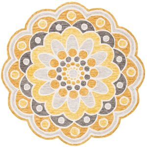 SAFAVIEH Handmade Novelty Nidhi Flower Wool Rug Grey/Gold 5' Round SAFAVIEH Handmade Novelty Nidhi Flower Wool Rug Grey/Gold 5' Round