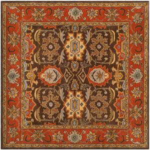 SAFAVIEH Handmade Heritage Britney Traditional Oriental Wool Rug Chocolate/Tangerine 6' Square SAFAVIEH Handmade Heritage Britney Traditional Oriental Wool Rug Chocolate/Tangerine 6' Square