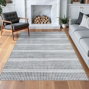 Farfarview Modern Striped Area Rugs, Washable Soft Chenille Non-Slip Indoor Carpet Grey 5' x 7' 60.0 In. L X 36.0 In. W Farfarview Modern Striped Area Rugs, Washable Soft Chenille Non-Slip Indoor Carpet Grey 5' x 7' 60.0 In. L X 36.0 In. W