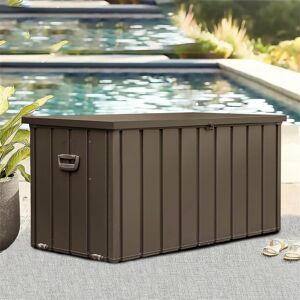 DEVERA 100 Gallon Outdoor Storage Deck Box Waterproof Brown 49.41 In. L X 24.69 In. W X 23.43 In. H DEVERA 100 Gallon Outdoor Storage Deck Box Waterproof Brown 49.41 In. L X 24.69 In. W X 23.43 In. H