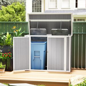 Outsunny 4.7 x 2.5FT Outdoor Storage Shed, Outdoor Horizontal Trash Can Storage with Chain Lid, Lockable Storage Box Grey 56.3 In. W X 43.3 In. H X 29.7 In. D Outsunny 4.7 x 2.5FT Outdoor Storage Shed, Outdoor Horizontal Trash Can Storage with Chain Lid, Lockable Storage Box Grey 56.3 In. W X 43.3 In. H X 29.7 In. D