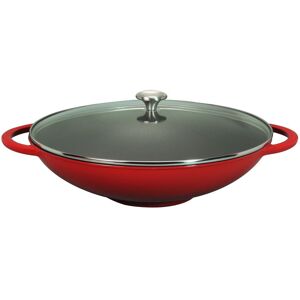 Chasseur 16-inch Red French Enameled Cast Iron Wok with Glass Lid Red 18 Chasseur 16-inch Red French Enameled Cast Iron Wok with Glass Lid Red 18