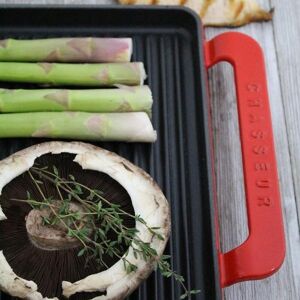 Chasseur 14-inch Red Rectangular French Enameled Cast Iron Grill Pan with Handles Red See Details Chasseur 14-inch Red Rectangular French Enameled Cast Iron Grill Pan with Handles Red See Details