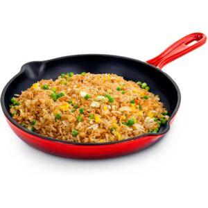 MegaChef Round 10.25in Cast Iron Skillet with Ombre Enameled Coating Red 10 Inch MegaChef Round 10.25in Cast Iron Skillet with Ombre Enameled Coating Red 10 Inch