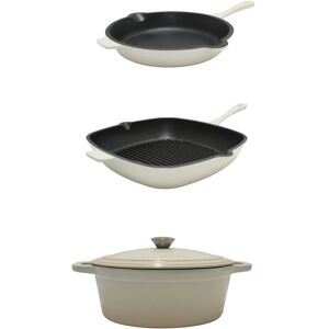 BergHOFF Neo 4pc Cast Iron Cookware Set, Grill Pan, Fry Pan & Oval Dutch Oven, Meringue Off-White 12.5 In. L X 18.5 In. W X 6.63 In. H BergHOFF Neo 4pc Cast Iron Cookware Set, Grill Pan, Fry Pan & Oval Dutch Oven, Meringue Off-White 12.5 In. L X 18.5 In. W X 6.63 In. H