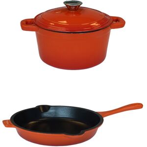 BergHOFF Neo 4pc Cast Iron Cookware Set, Fry Pan, Grill Pan & Round Dutch Oven, Orange Orange 12.5 In. L X 18.5 In. W X 6.38 In. H BergHOFF Neo 4pc Cast Iron Cookware Set, Fry Pan, Grill Pan & Round Dutch Oven, Orange Orange 12.5 In. L X 18.5 In. W X 6.38 In. H