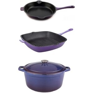 BergHOFF Neo 4pc Cast Iron Cookware Set, Grill Pan, Fry Pan & Oval Dutch Oven, Purple Purple 12.5 In. L X 18.5 In. W X 6.63 In. H BergHOFF Neo 4pc Cast Iron Cookware Set, Grill Pan, Fry Pan & Oval Dutch Oven, Purple Purple 12.5 In. L X 18.5 In. W X 6.63 In. H