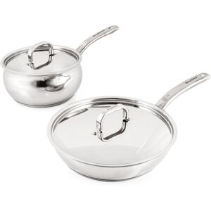 BergHOFF Belly Shape 3pc 18/10 Stainless Steel Skillet & Saucepan Cookware Set with SS Lids Silver 12.0 In. L X 24.0 In. W X 12.0 In. H BergHOFF Belly Shape 3pc 18/10 Stainless Steel Skillet & Saucepan Cookware Set with SS Lids Silver 12.0 In. L X 24.0 In. W X 12.0 In. H