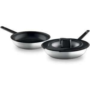 BergHOFF GEM 3Pc Downdraft 18/10 Stainless Steel Fry Pan Set, Black Handles Silver 20.0 In. L X 14.0 In. W X 4.0 In. H BergHOFF GEM 3Pc Downdraft 18/10 Stainless Steel Fry Pan Set, Black Handles Silver 20.0 In. L X 14.0 In. W X 4.0 In. H