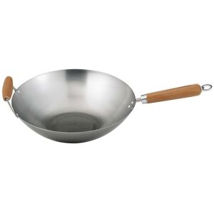 Helen's Asian Kitchen Wok, Carbon Steel and Bamboo, 14-Inches Silver 14.0 In. L X 14.0 In. W X 3.25 In. H Helen's Asian Kitchen Wok, Carbon Steel and Bamboo, 14-Inches Silver 14.0 In. L X 14.0 In. W X 3.25 In. H