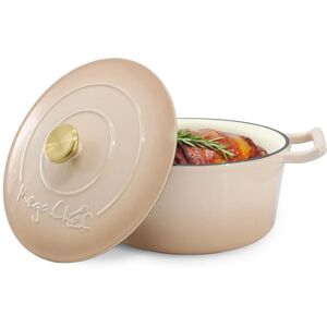 MegaChef 5.3Q Round Enameled Self Basting Lid Dual Handle Cast Iron Casserole in Desert Sand Brown 5 Quart MegaChef 5.3Q Round Enameled Self Basting Lid Dual Handle Cast Iron Casserole in Desert Sand Brown 5 Quart