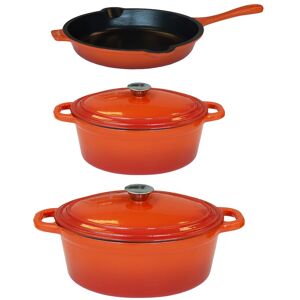 BergHOFF Neo 5pc Cast Iron Oval Dutch Oven Set with 10 Orange 12.0 In. L X 17.5 In. W X 7.75 In. H BergHOFF Neo 5pc Cast Iron Oval Dutch Oven Set with 10 Orange 12.0 In. L X 17.5 In. W X 7.75 In. H