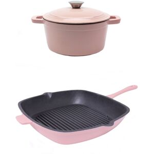 BergHOFF Neo 3pc Cast Iron Cookware Set, Grill Pan & Round Dutch Oven, Pink Pink 12.5 In. L X 18.5 In. W X 6.38 In. H BergHOFF Neo 3pc Cast Iron Cookware Set, Grill Pan & Round Dutch Oven, Pink Pink 12.5 In. L X 18.5 In. W X 6.38 In. H