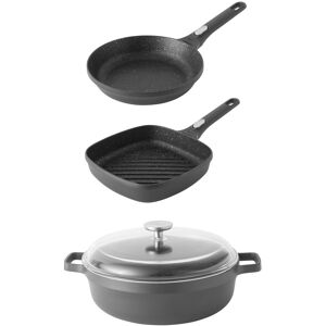 BergHOFF Gem 4Pc Non-stick Cast Aluminum Cookware Set, Fry pan, Grill Pan & Saute Pan Black 15.0 In. L X 15.0 In. W X 9.0 In. H BergHOFF Gem 4Pc Non-stick Cast Aluminum Cookware Set, Fry pan, Grill Pan & Saute Pan Black 15.0 In. L X 15.0 In. W X 9.0 In. H