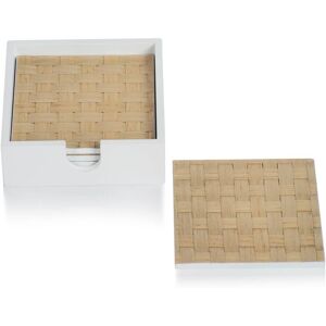 4-Piece Woven Ash White Coaster Set with Holder, Square White,Beige 4.5 In. X 4.5 In. X 1.4 In. 4-Piece Woven Ash White Coaster Set with Holder, Square White,Beige 4.5 In. X 4.5 In. X 1.4 In.