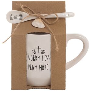 Beachcombers WORRY LESS PRAY MORE MUG with SPOON Multi 3.75 In. W X 5.25 In. H Beachcombers WORRY LESS PRAY MORE MUG with SPOON Multi 3.75 In. W X 5.25 In. H