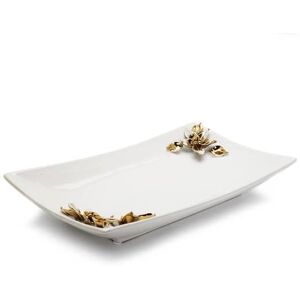 Vivience White Porcelain Tray with Flower on handles - 16 16 Vivience White Porcelain Tray with Flower on handles - 16 16