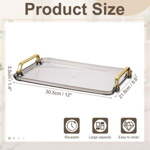 Unique Plastic Serving Tray with Golden Handle, Modern Rectangular Decorative Tray Acrylic Reusable Tea Platter Grey 12 Unique Plastic Serving Tray with Golden Handle, Modern Rectangular Decorative Tray Acrylic Reusable Tea Platter Grey 12