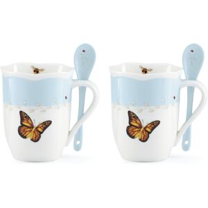 Lenox Butterfly Meadow Mugs with Spoons, Set of 2 Blue 9-12 oz. Lenox Butterfly Meadow Mugs with Spoons, Set of 2 Blue 9-12 oz.