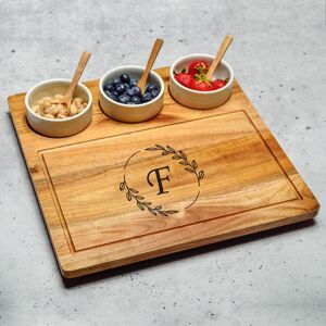 Picnic at Ascot Personalized Acacia Cheese & Charcuterie Board with Ceramic Dip Bowls F 13.0 In. L X 13.0 In. W X 2.0 In. H Picnic at Ascot Personalized Acacia Cheese & Charcuterie Board with Ceramic Dip Bowls F 13.0 In. L X 13.0 In. W X 2.0 In. H